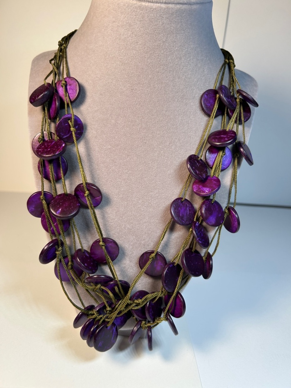 Purple Multi Strand Sliced Tagua Nuts necklace